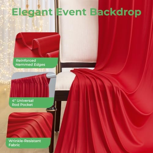 50ftx14ft Red Backdrop Curtain for Wedding Parties in W5' x H14'(10 panels) in Red, alternate view 6