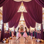 50ftx15ft Burgundy Backdrop Curtains for Parties, Wrinkle Free Polyester Burgundy Photo Backdrop Drapes 10