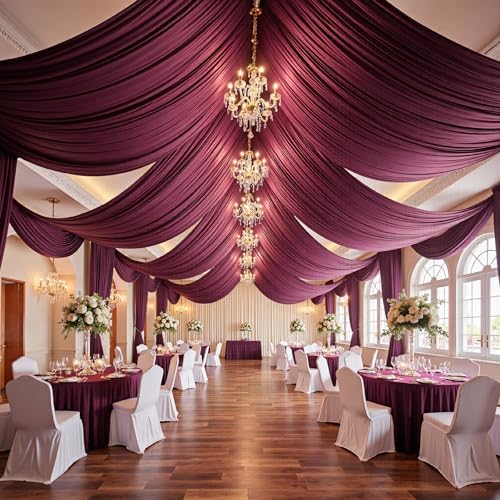 50ftx15ft Burgundy Backdrop Curtains for Parties, Wrinkle Free Polyester Burgundy Photo Backdrop Drapes 10, alternate view 6