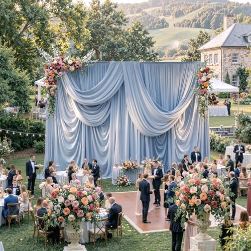 50ftx15ft Dusty Blue Backdrop Curtains for Parties, Wrinkle Free Polyester Photo Backdrop Drapes 10 Panels 15 ft