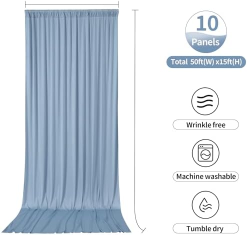 50ftx15ft Dusty Blue Backdrop Curtains for Parties, Wrinkle Free Polyester Photo Backdrop Drapes 10 Panels 15 ft, alternate
