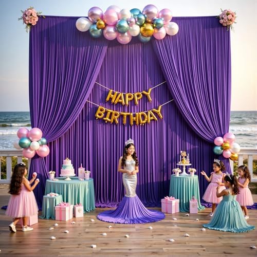 50ftx15ft Purple Backdrop Curtains for Parties, Wrinkle Free Polyester Purple Photo Backdrop Drapes 10 Panels 15, alternate