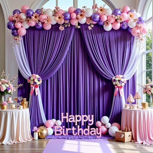 50ftx15ft Purple Backdrop Curtains for Parties, Wrinkle Free Polyester Purple Photo Backdrop Drapes 10 Panels 15, alternate