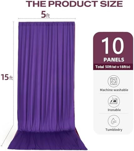 50ftx15ft Purple Backdrop Curtains for Parties, Wrinkle Free Polyester Purple Photo Backdrop Drapes 10 Panels 15, alternate