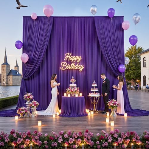 50ftx15ft Purple Backdrop Curtains for Parties, Wrinkle Free Polyester Purple Photo Backdrop Drapes 10 Panels 15, alternate