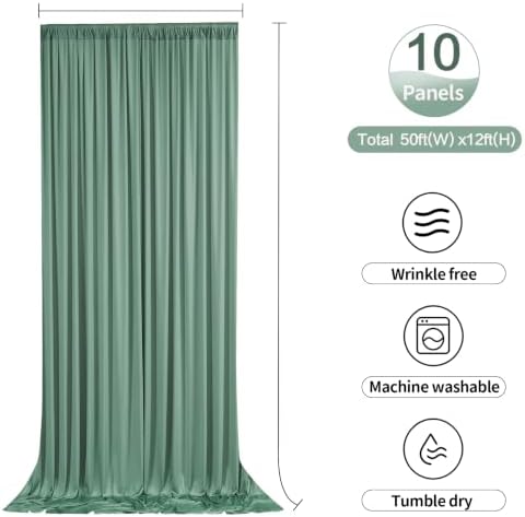 50ftx15ft Sage Green Backdrop Curtains for Parties, Wrinkle Free Polyester Sage Green Photo Backdrop Drapes 10, alternate