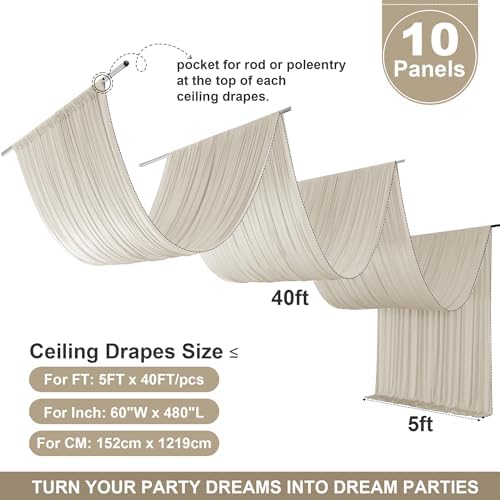 50ftx40ft Beige Ceiling Curtain for Wedding Parties, alternate view 2