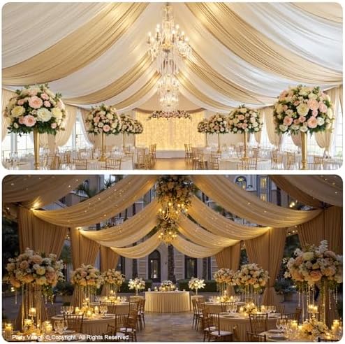 50ftx40ft Camel Khaki Ceiling Curtain for Wedding Parties, alternate view 4