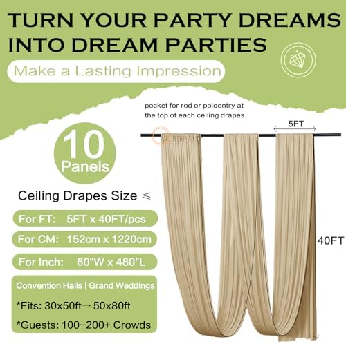 50ftx40ft Camel Khaki Ceiling Curtain for Wedding Parties, alternate view 6