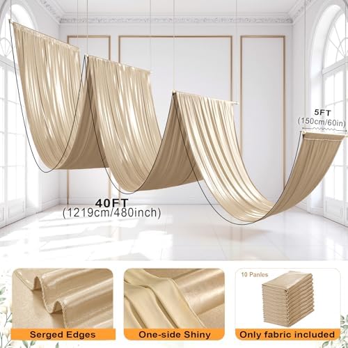 50ftx40ft Champagne Gold Ceiling Curtain for Wedding Parties, alternate view 6