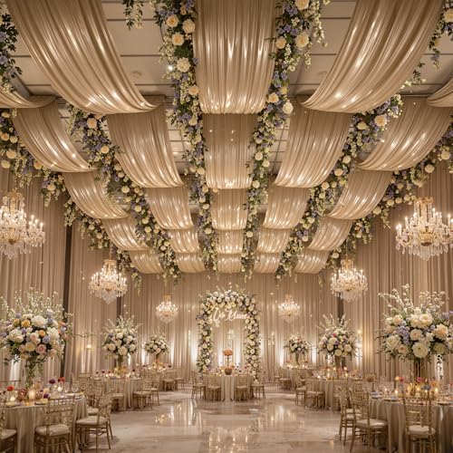 50ftx40ft Champagne Gold Ceiling Curtain for Wedding Parties, alternate view 7