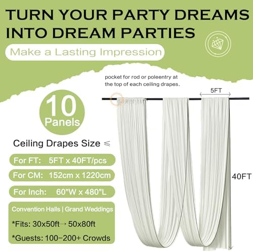 50ftx40ft Ivory Ceiling Curtain for Wedding Parties, alternate view 6
