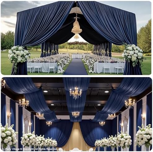 50ftx40ft Navy Blue Ceiling Curtain for Wedding Parties, alternate view 3