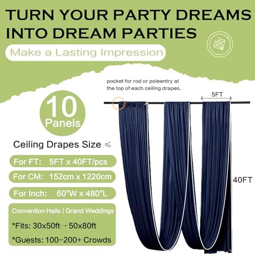 50ftx40ft Navy Blue Ceiling Curtain for Wedding Parties, alternate view 6
