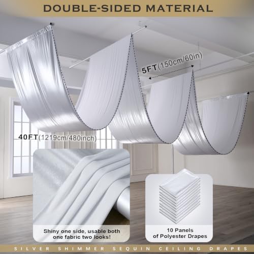 50ftx40ft Silver Ceiling Curtain for Wedding Parties, alternate view 2