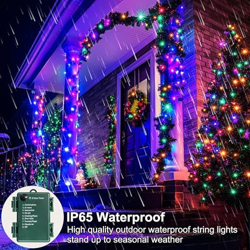 50LED Battery Operated String Lights with Timer 8 Modes Waterproof Outdoor Indoor for Christmas Decor Multicolor, alternate
