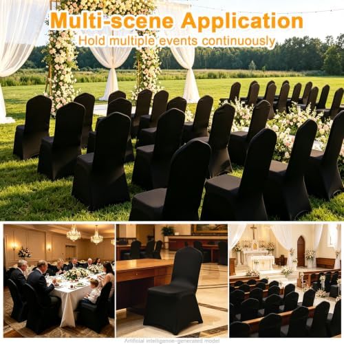 50PCS Black Chair Covers, Wrinkle Resistant, Elastic Stretch and Washable, Stretch Polyester Spandex Slipcovers, alternate