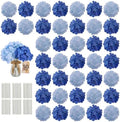 50PCS Blue Mix Hydrangea Artificial Flowers with Stronger Bendable Stems in 25 Royal Blue + 25 Light Blue