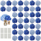 50PCS Blue Mix Hydrangea Artificial Flowers with Stronger Bendable Stems in 25 Royal Blue + 25 Light Blue