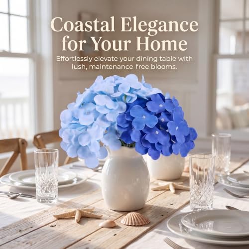 50PCS Blue Mix Hydrangea Artificial Flowers with Stronger Bendable Stems in 25 Royal Blue + 25 Light Blue, alternate view 2