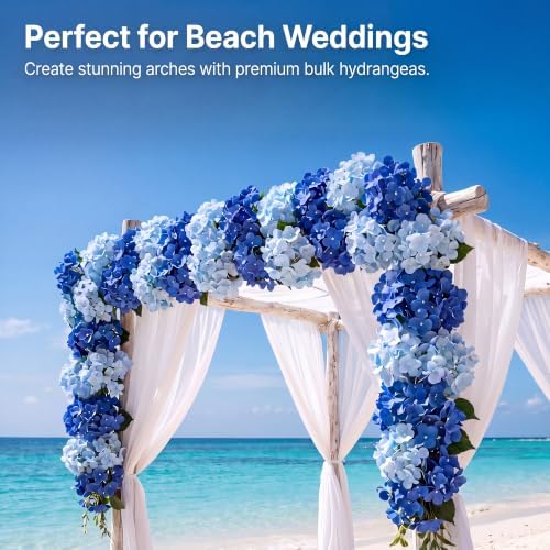 50PCS Blue Mix Hydrangea Artificial Flowers with Stronger Bendable Stems in 25 Royal Blue + 25 Light Blue, alternate view 6
