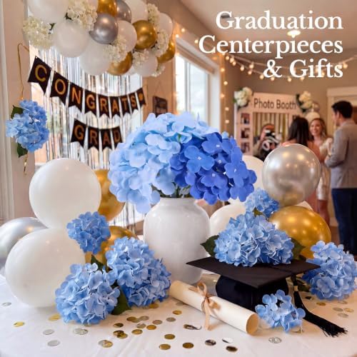 50PCS Blue Mix Hydrangea Artificial Flowers with Stronger Bendable Stems in 25 Royal Blue + 25 Light Blue, alternate view 7