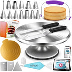 50PCs Cake Decorating Supplies Kit with 12" Aluminum Rotating Cake Turntable Stand, Professional Leveler