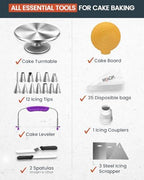 50PCs Cake Decorating Supplies Kit with 12" Aluminum Rotating Cake Turntable Stand, Professional Leveler, alternate view 2