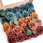 50pcs Orange-Blue Tones Foam Fake Roses with Stems Home Decor in Orange Blue Tones