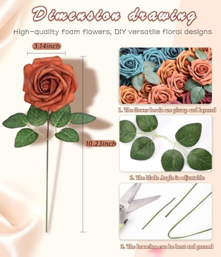 50pcs Orange-Blue Tones Foam Fake Roses with Stems Home Decor in Orange Blue Tones, alternate view 2