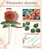 50pcs Orange-Blue Tones Foam Fake Roses with Stems Home Decor in Orange Blue Tones, alternate view 2