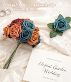 50pcs Orange-Blue Tones Foam Fake Roses with Stems Home Decor in Orange Blue Tones, alternate view 3
