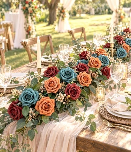 50pcs Orange-Blue Tones Foam Fake Roses with Stems Home Decor in Orange Blue Tones, alternate view 6