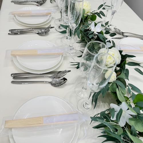 50pcs Paper Hand Fan with Organza Bags Bamboo Handheld Folding Fans DIY Decorative Wedding Party Favors (White), alternate