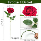 50Pcs Red Roses Artificial Flowers with Stems for Home Decor in Red, alternate view 3