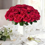50Pcs Red Roses Artificial Flowers with Stems for Home Decor in Red, alternate view 4