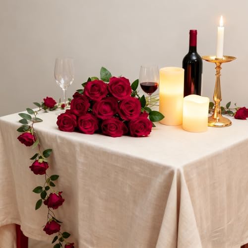50Pcs Red Roses Artificial Flowers with Stems for Home Decor in Red, alternate view 5