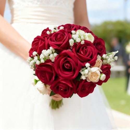 50Pcs Red Roses Artificial Flowers with Stems for Home Decor in Red, alternate view 6