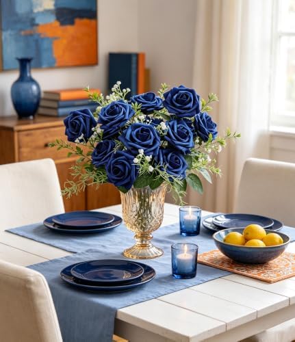 50pcs Royal Blue Foam Fake Roses with Stems DIY Wedding Bouquets in Royal Blue, alternate view 5