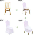 50Pcs White Washable Removable Universal for Wedding Party Dining Banquet Polyester Spandex Stretch Slipcovers, alternate