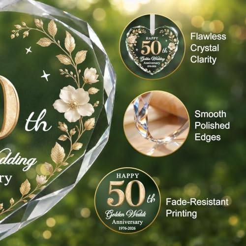 50th Anniversary Ornament - Heart Glass Wedding Gifts for Couple 2026 in Gold - 50th Anniversary, alternate view 3