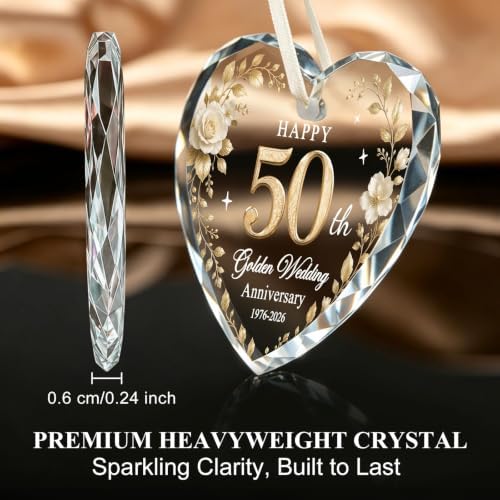 50th Anniversary Ornament - Heart Glass Wedding Gifts for Couple 2026 in Gold - 50th Anniversary, alternate view 5