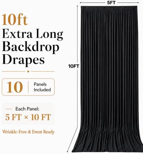 50x10 FT Black Backdrop Curtains for Weddings, Parties and Photo Booths in 50FT(W) x 10FT(H) in Black, alternate view 5