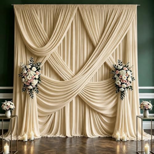 50x10 FT Champagne Backdrop Curtains for Weddings, Parties and Photo Booths in 50FT(W) x 10FT(H) in Champagne