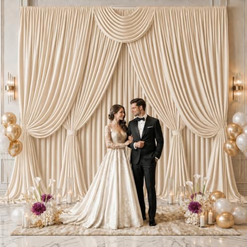 50x10 FT Champagne Backdrop Curtains for Weddings, Parties and Photo Booths in 50FT(W) x 10FT(H) in Champagne, alternate view