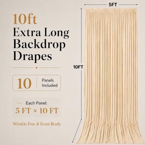 50x10 FT Champagne Backdrop Curtains for Weddings, Parties and Photo Booths in 50FT(W) x 10FT(H) in Champagne, alternate view