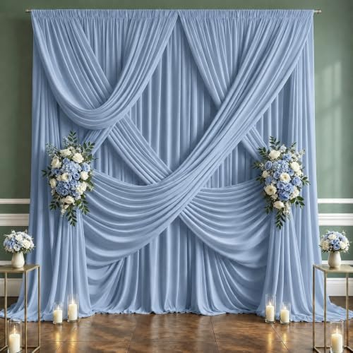 50x10 FT Dusty Blue Backdrop Curtains for Weddings, Parties and Photo Booth in 50FT(W) x 10FT(H) in Dusty Blue