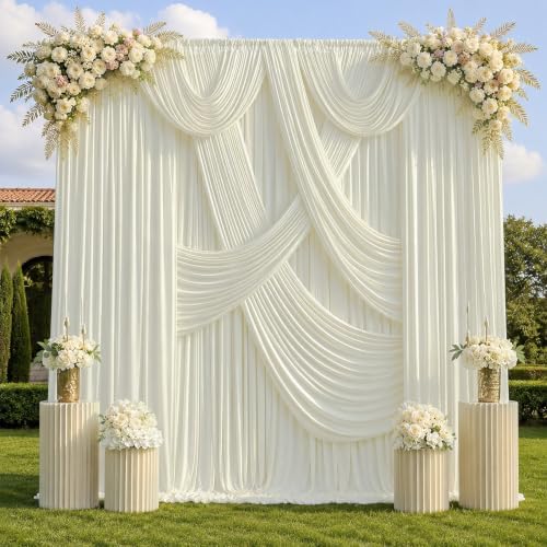 50x10 FT Ivory Backdrop Curtains for Weddings, Parties and Photo Booths in 50FT(W) x 10FT(H) in Ivory