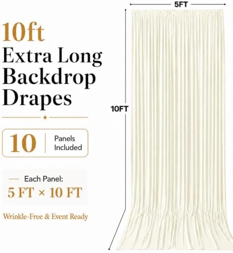 50x10 FT Ivory Backdrop Curtains for Weddings, Parties and Photo Booths in 50FT(W) x 10FT(H) in Ivory, alternate view 5