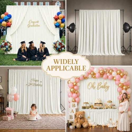 50x10 FT Ivory Backdrop Curtains for Weddings, Parties and Photo Booths in 50FT(W) x 10FT(H) in Ivory, alternate view 6